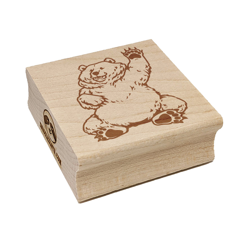 Charmingly Chubby Waving Bear Square Rubber Stamp for Stamping Crafting