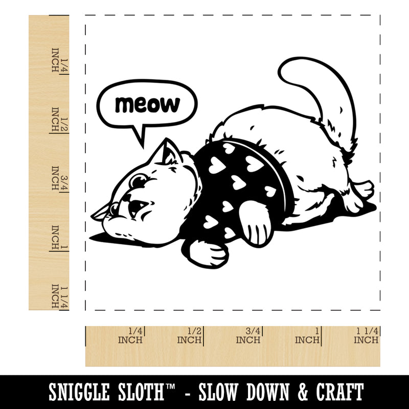 Chubby Cat in Heart Sweater Square Rubber Stamp for Stamping Crafting