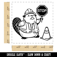 Construction Worker Beaver Builder with Stop Sign Square Rubber Stamp for Stamping Crafting