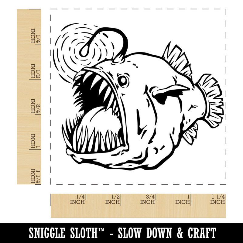 Creepy Scary Angler Fish Square Rubber Stamp for Stamping Crafting