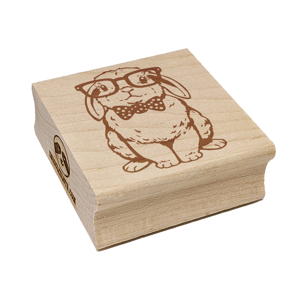 Cute Bunny Rabbit with Glasses and Bow Tie Square Rubber Stamp for Stamping Crafting