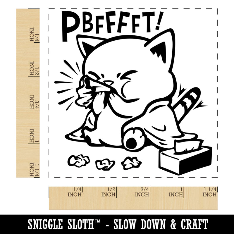 Cute Sick Cat Blowing Nose Square Rubber Stamp for Stamping Crafting