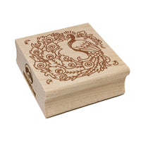 Elegant Peacock with Flowing Tail Feathers Square Rubber Stamp for Stamping Crafting