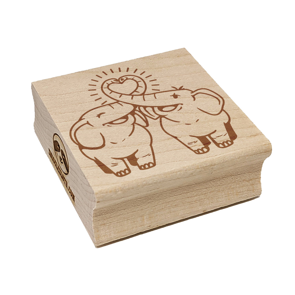 Elephant Couple Heart Trunks Love Anniversary Valentine's Day Square Rubber Stamp for Stamping Crafting