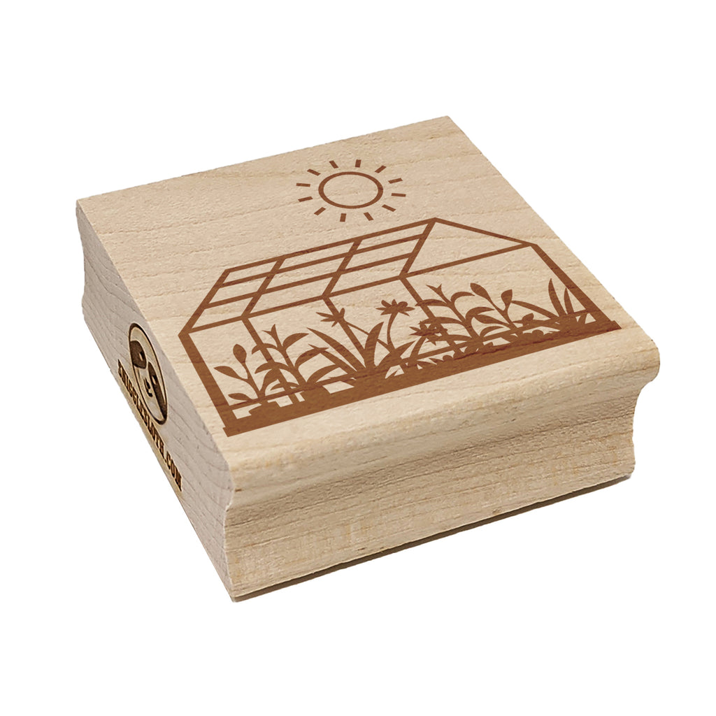 Glass Greenhouse with Sun and Plants Square Rubber Stamp for Stamping Crafting