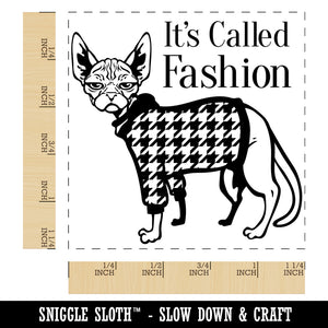 Hairless Sphynx Cat with Fashion Houndstooth Sweater Square Rubber Stamp for Stamping Crafting