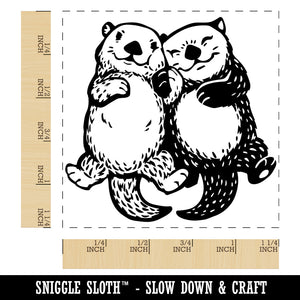 Otter Couple Holding Hands Love Anniversary Valentine's Day Square Rubber Stamp for Stamping Crafting