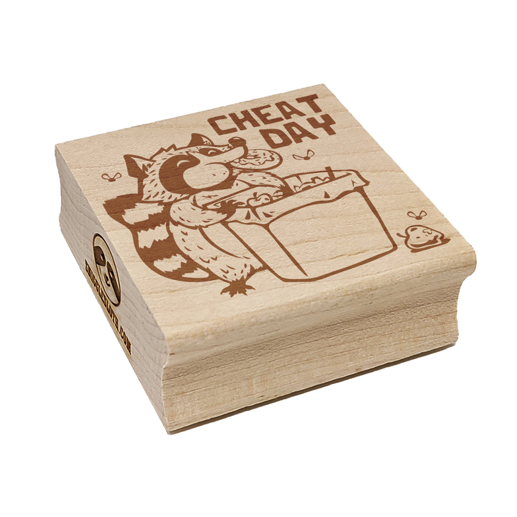 Raccoon Eating Trash Junk Food Cheat Day Diet Square Rubber Stamp for Stamping Crafting