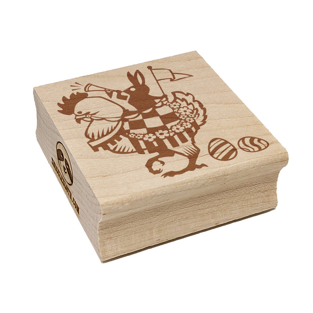 Regal Easter Bunny Mounted on Chicken with Eggs Square Rubber Stamp for Stamping Crafting