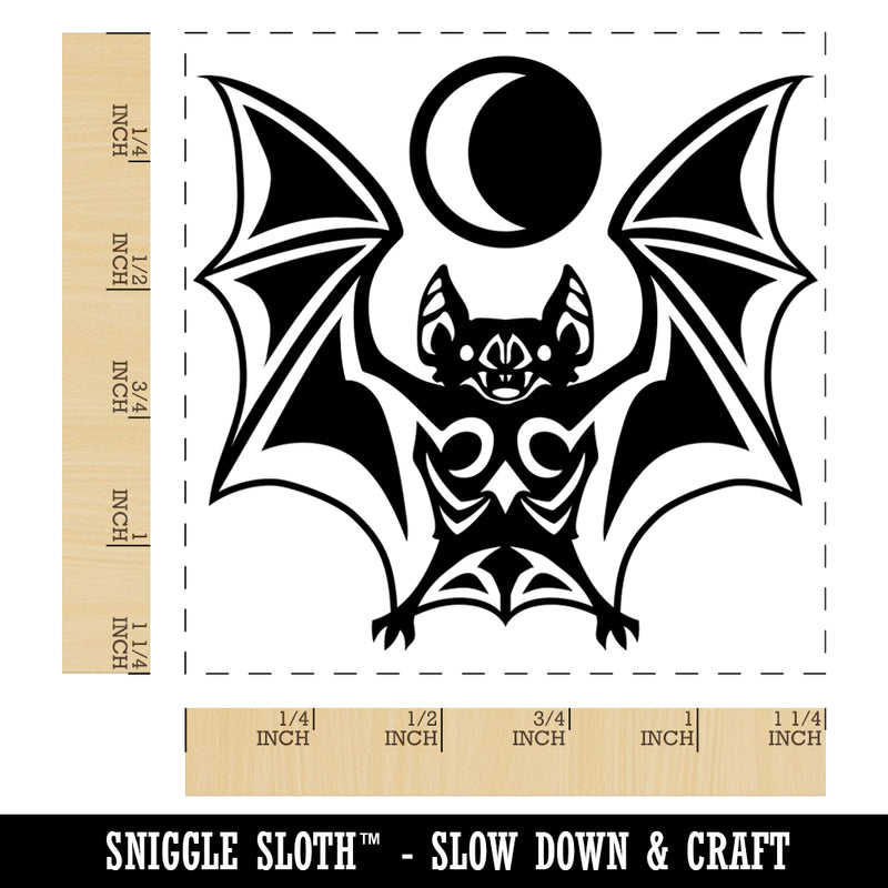 Runic Tribal Vampire Bat with Moon Square Rubber Stamp for Stamping Crafting