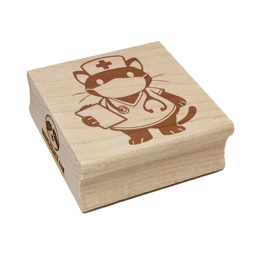 Serious Nurse Doctor Cat with Stethoscope Square Rubber Stamp for Stamping Crafting