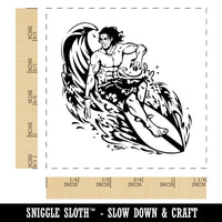 Surfer Man Riding Wave with Surfboard Square Rubber Stamp for Stamping Crafting