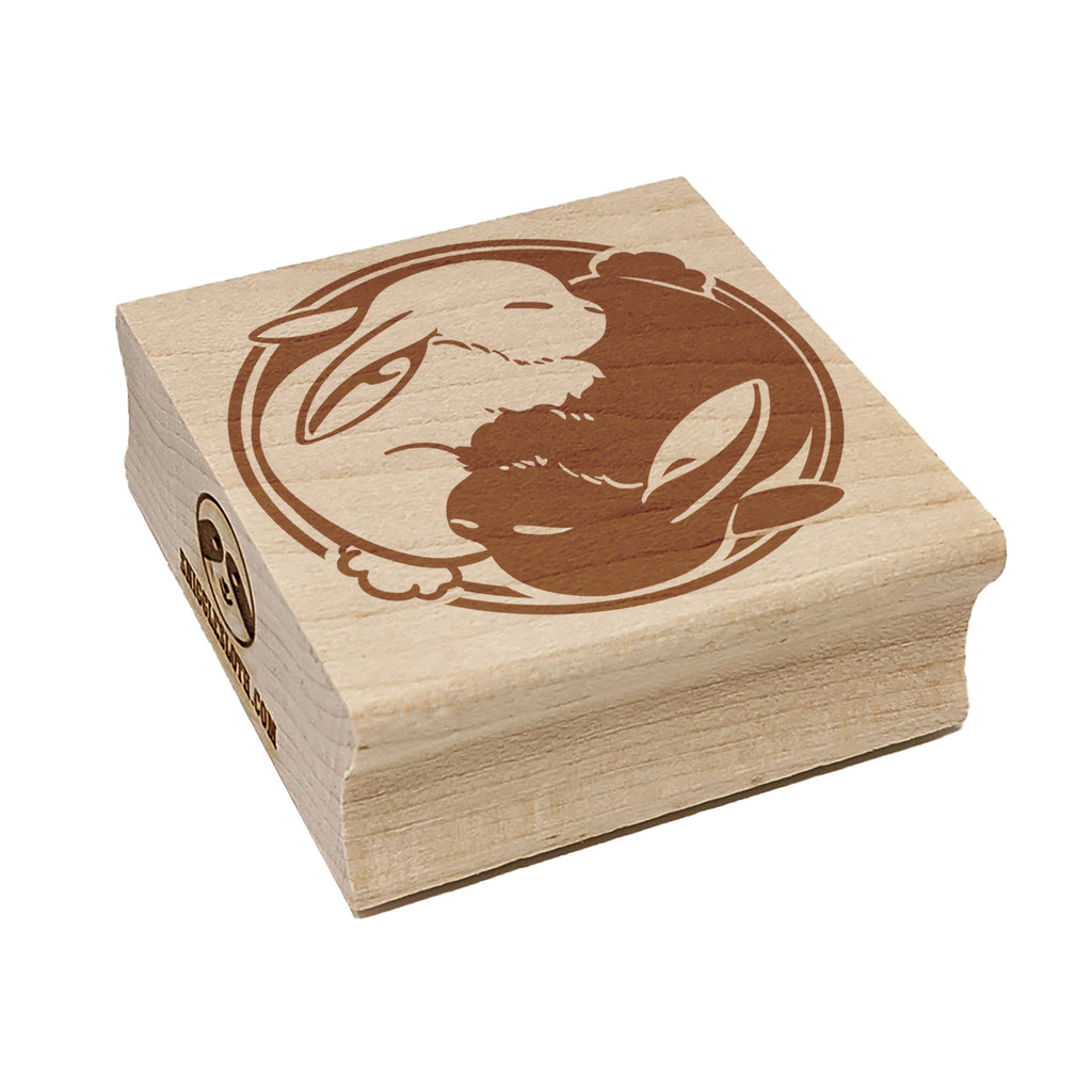 Yin Yang Sleeping Bunny Rabbits Square Rubber Stamp for Stamping Crafting