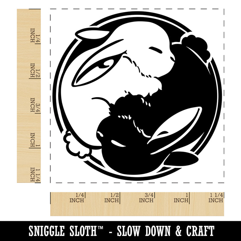 Yin Yang Sleeping Bunny Rabbits Square Rubber Stamp for Stamping Crafting