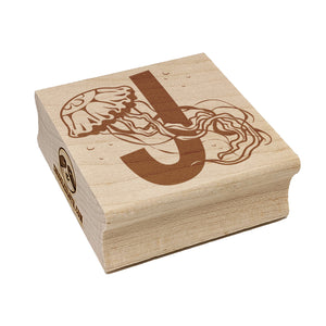 Animal Alphabet Letter J for Jellyfish Square Rubber Stamp for Stamping Crafting