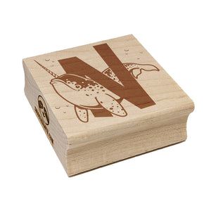 Animal Alphabet Letter N for Narwhal Square Rubber Stamp for Stamping Crafting