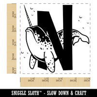 Animal Alphabet Letter N for Narwhal Square Rubber Stamp for Stamping Crafting