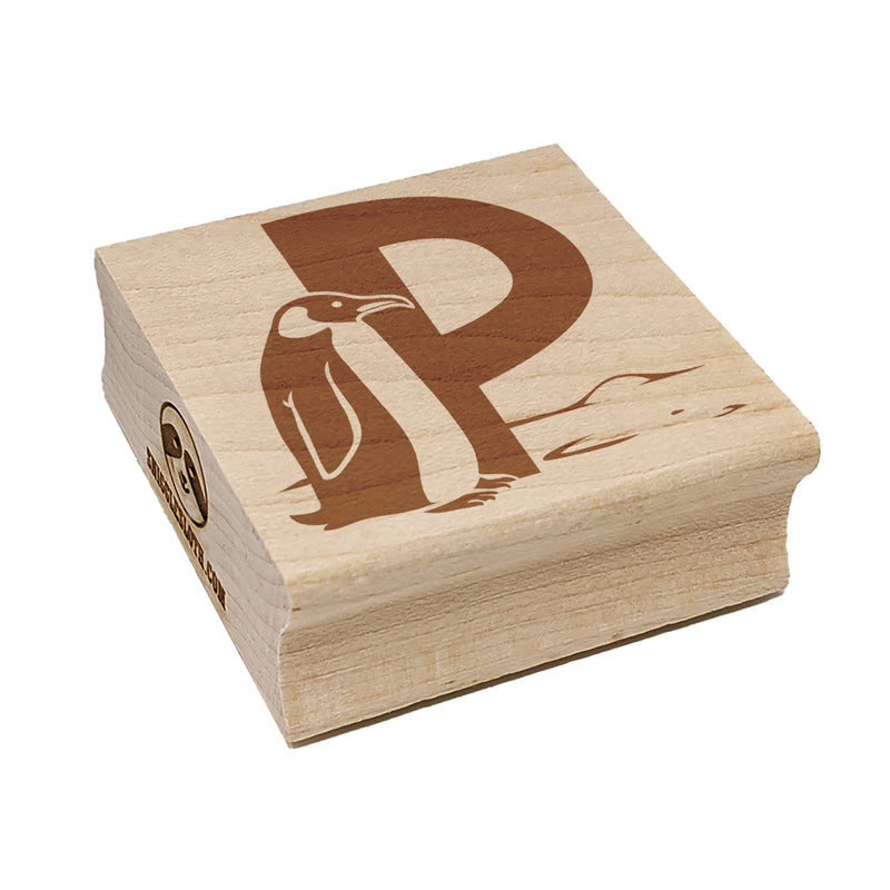 Animal Alphabet Letter P for Penguin Square Rubber Stamp for Stamping Crafting