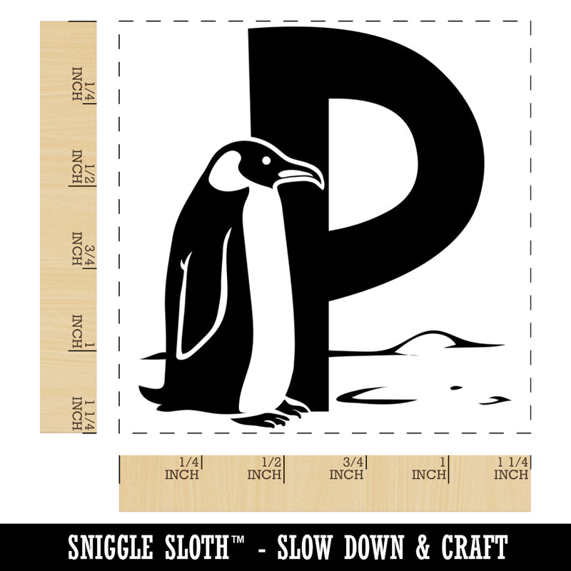 Animal Alphabet Letter P for Penguin Square Rubber Stamp for Stamping Crafting