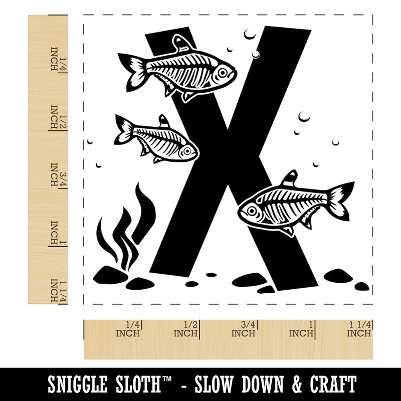 Animal Alphabet Letter X for X-Ray Tetra Fish Square Rubber Stamp for Stamping Crafting