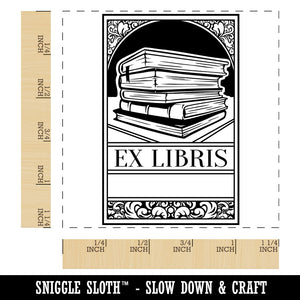 Ex Libris Bookplate Stack of Books Reading Square Rubber Stamp for Stamping Crafting
