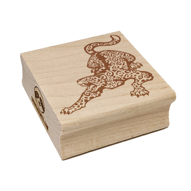 Fierce Crouching Jaguar Jungle Cat Square Rubber Stamp for Stamping Crafting