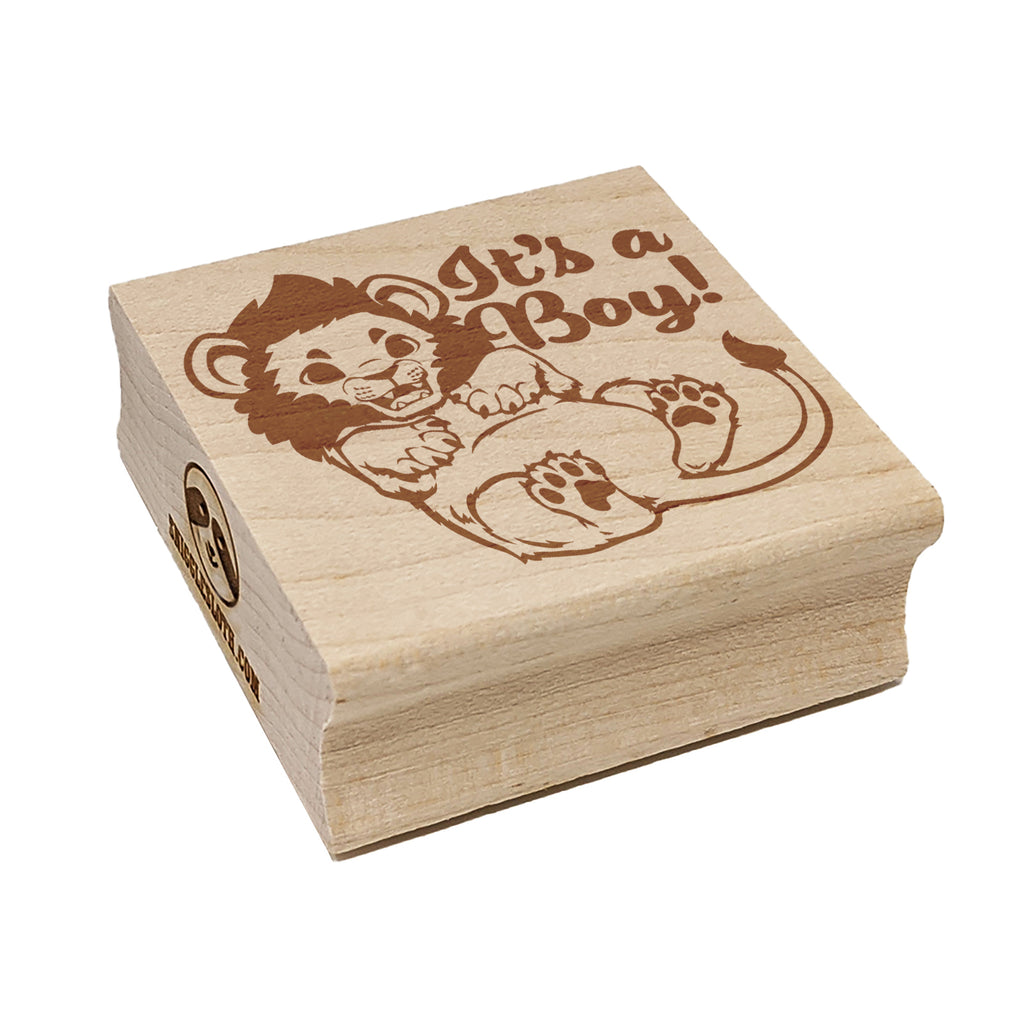 It's a Boy Lion Gender Reveal Square Rubber Stamp for Stamping Crafting