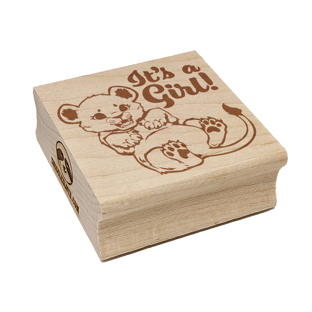 It's a Girl Lion Gender Reveal Square Rubber Stamp for Stamping Crafting