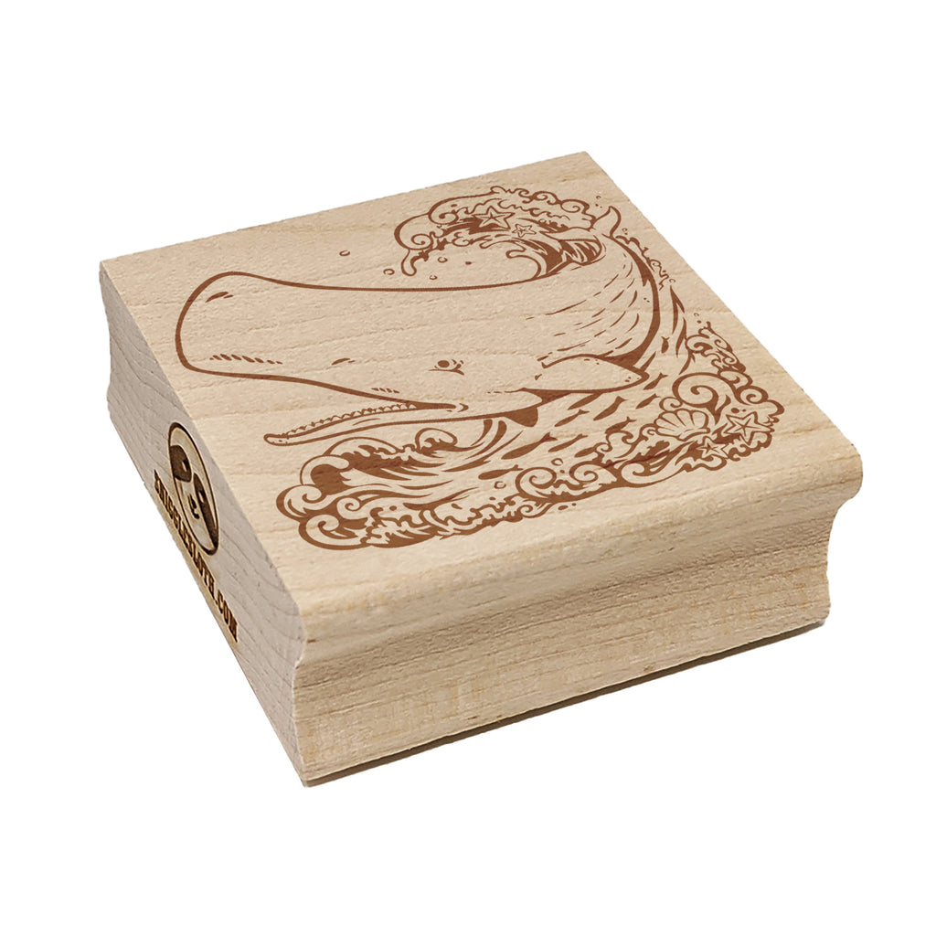 Sperm Whale on Ocean Waves Square Rubber Stamp for Stamping Crafting