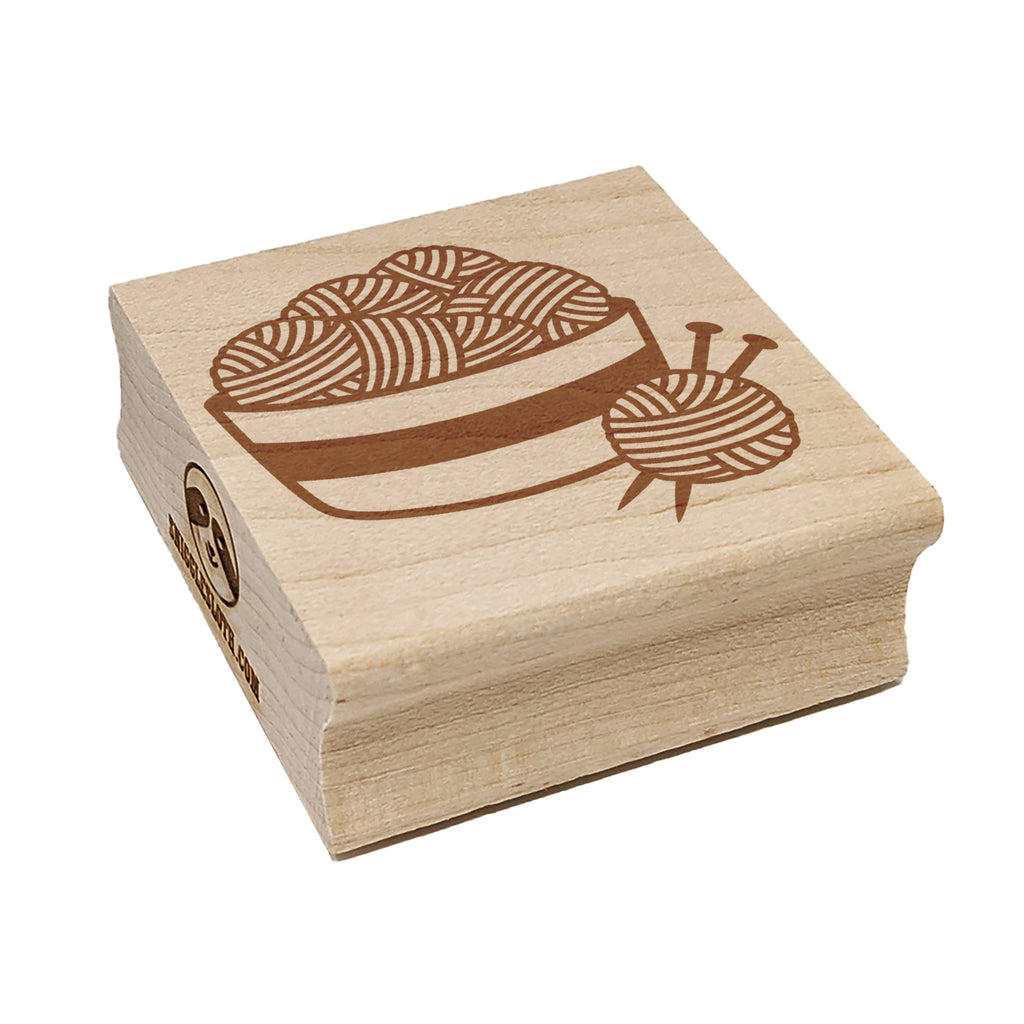 Basket of Yarn Knitting Square Rubber Stamp for Stamping Crafting