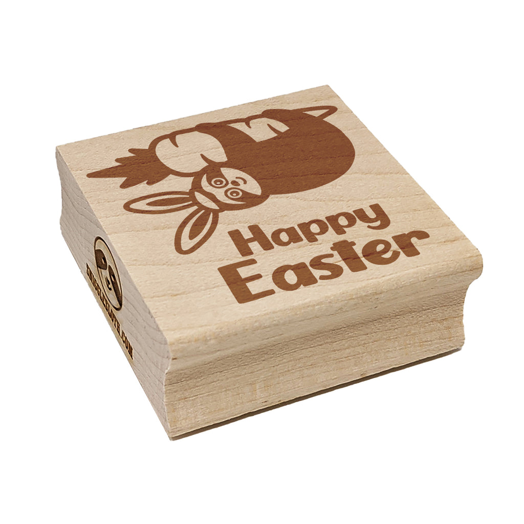Happy Easter Sloth Hanging from Carrot Square Rubber Stamp for Stamping Crafting
