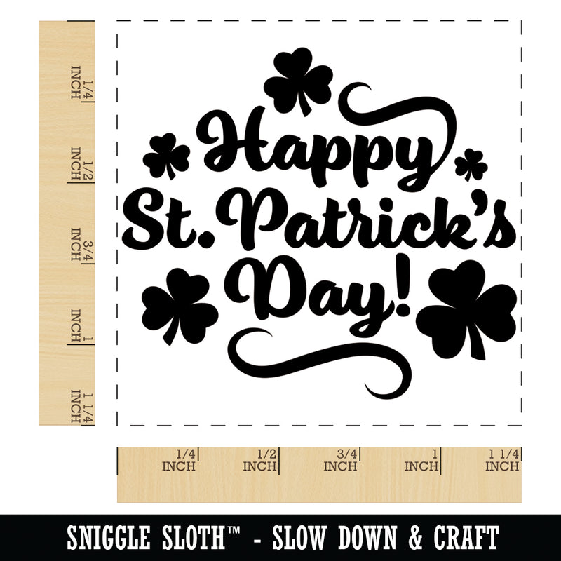 Happy Saint Patrick's Day with Shamrocks Square Rubber Stamp for Stamping Crafting