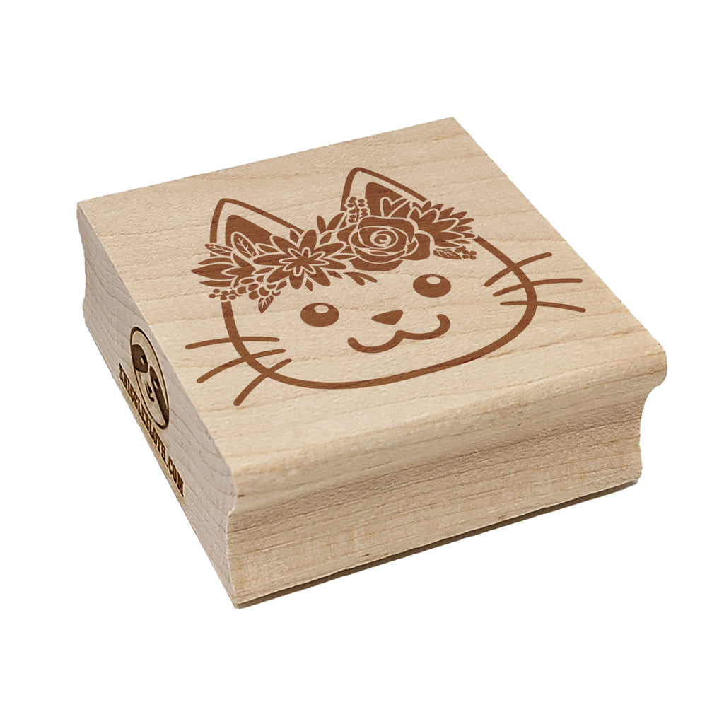Cat Wearing a Flower Crown Square Rubber Stamp for Stamping Crafting