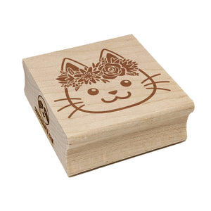 Cat Wearing a Flower Crown Square Rubber Stamp for Stamping Crafting