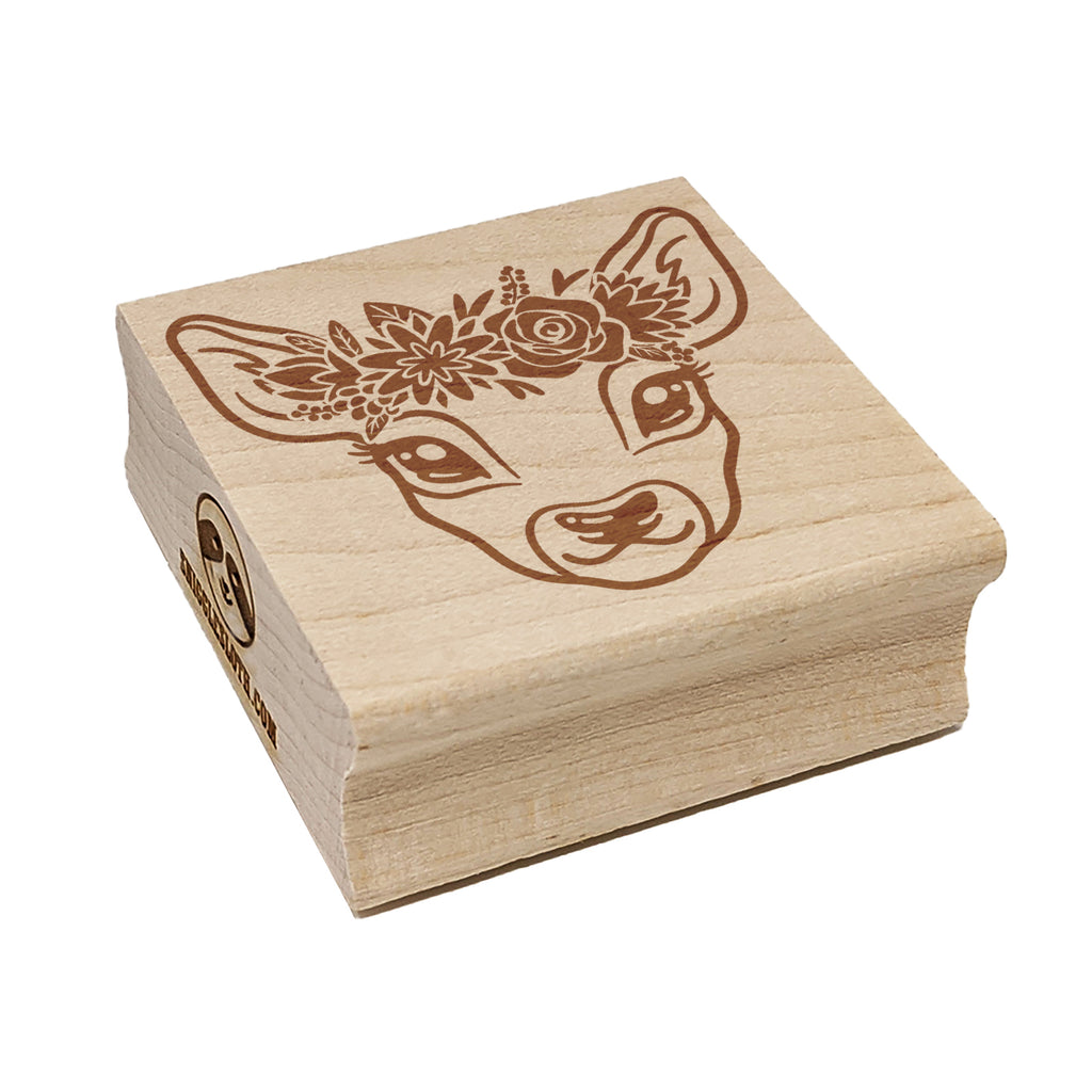 Deer Doe Wearing a Flower Crown Square Rubber Stamp for Stamping Crafting