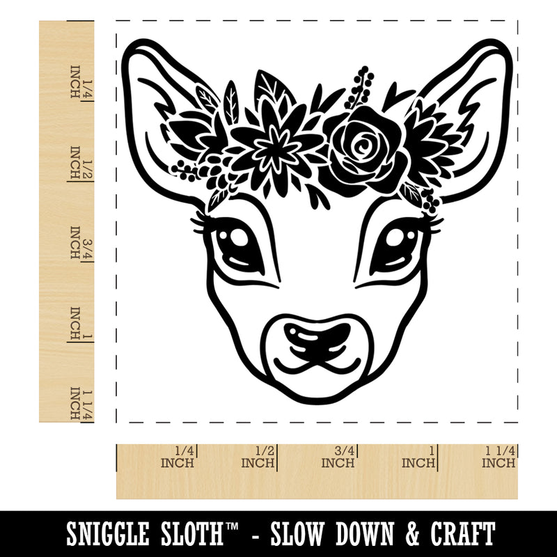 Deer Doe Wearing a Flower Crown Square Rubber Stamp for Stamping Crafting