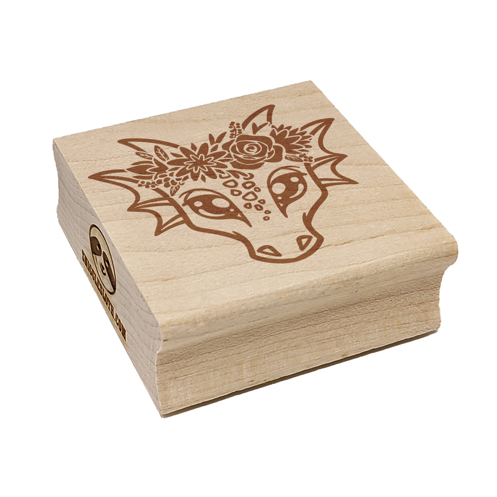 Dragon Wearing a Flower Crown Square Rubber Stamp for Stamping Crafting