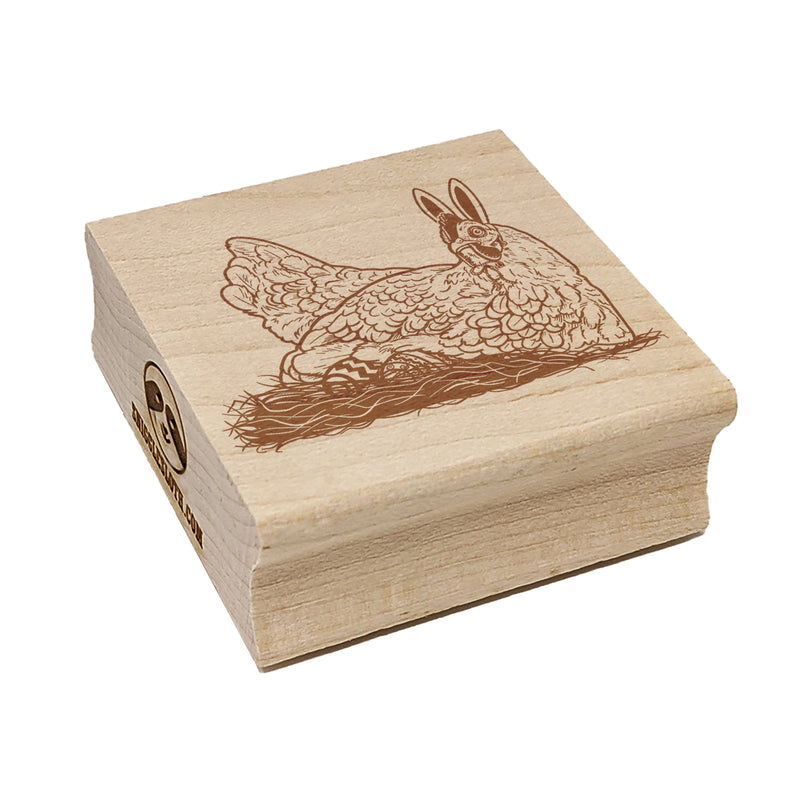 Easter Bunny Hen Laying on Eggs Holiday Chicken Square Rubber Stamp for Stamping Crafting