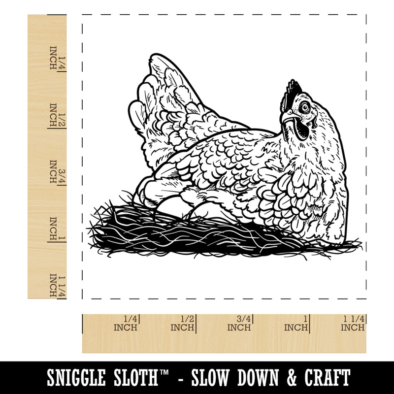 Hen Laying on Eggs in a Nest Chicken Square Rubber Stamp for Stamping Crafting