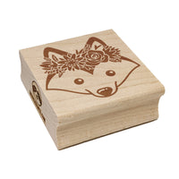 Husky Dog Wearing a Flower Crown Square Rubber Stamp for Stamping Crafting