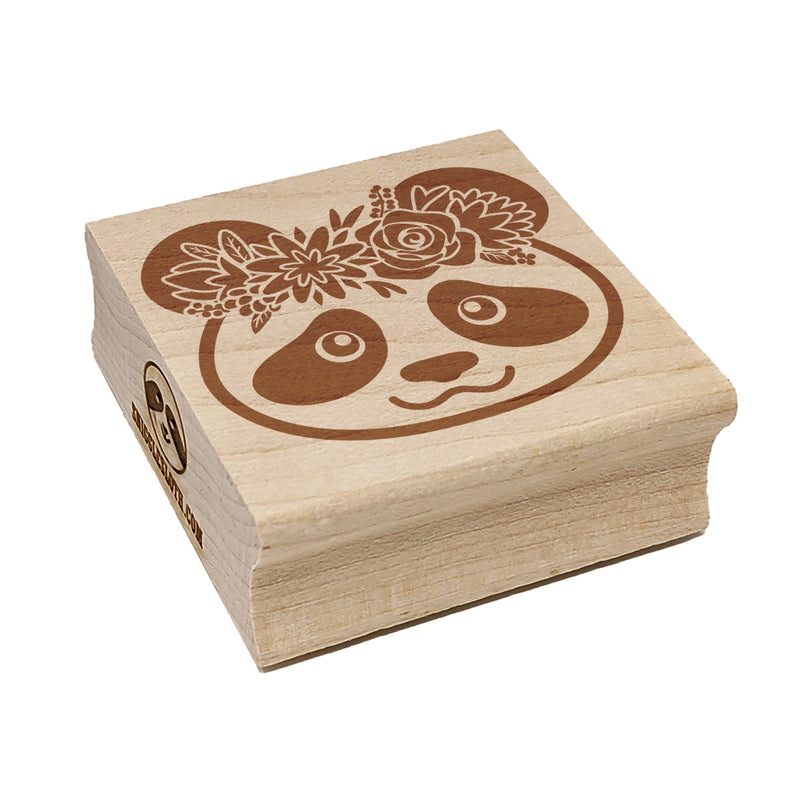 Panda Wearing a Flower Crown Square Rubber Stamp for Stamping Crafting