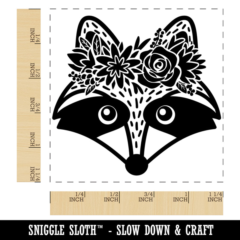 Raccoon Wearing a Flower Crown Square Rubber Stamp for Stamping Crafting