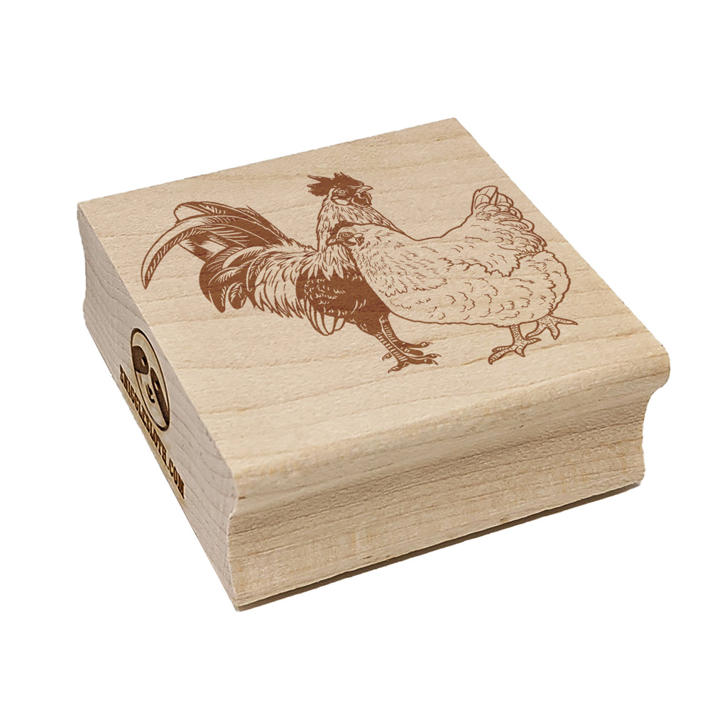 Rooster and Hen Chicken Couple Square Rubber Stamp for Stamping Crafting