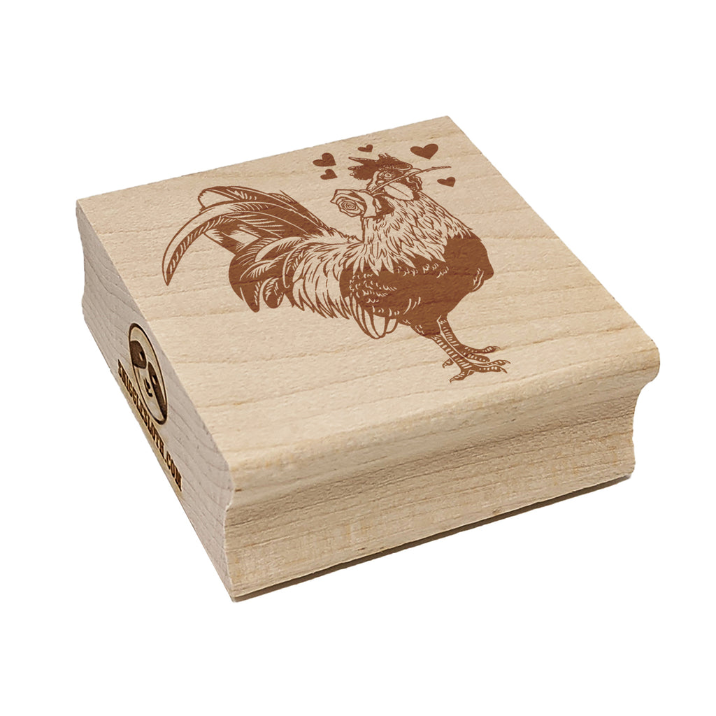 Valentine Romeo Rooster Holding Rose Holiday Chicken Square Rubber Stamp for Stamping Crafting