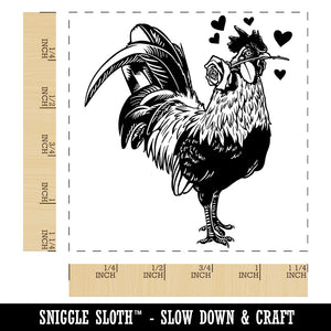 Valentine Romeo Rooster Holding Rose Holiday Chicken Square Rubber Stamp for Stamping Crafting