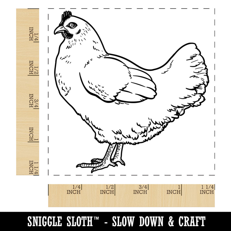 Watchful Hen Facing Left Chicken Square Rubber Stamp for Stamping Crafting