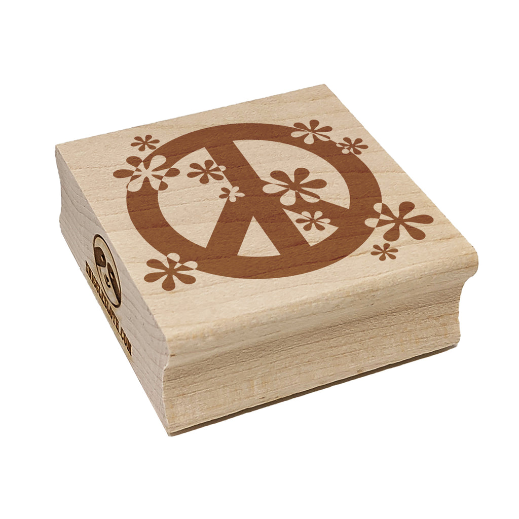 Contemporary Peace Sign With Flowers Square Rubber Stamp for Stamping Crafting