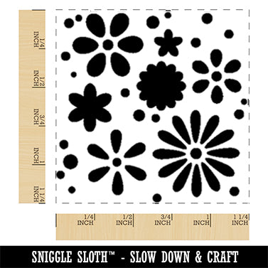 Sweet Geometric Flowers and Dots Seamless Repeating Pattern Square Rubber Stamp for Stamping Crafting