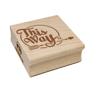 This Way Script Text Arrow Pointing Square Rubber Stamp for Stamping Crafting