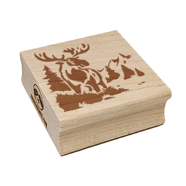 Wild Moose in Rocky Mountains Nature Square Rubber Stamp for Stamping Crafting